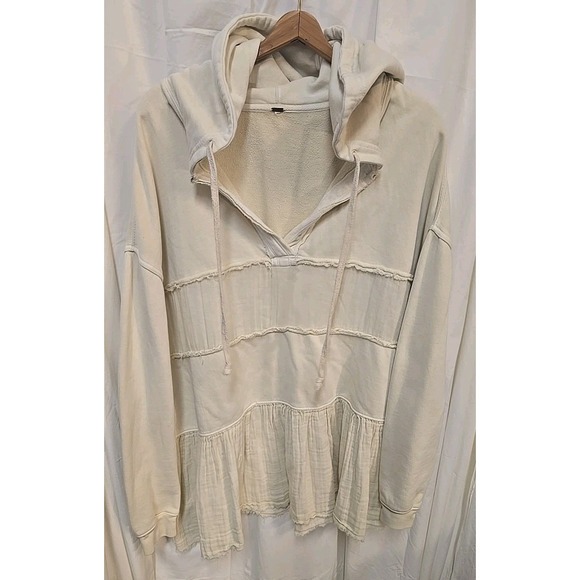 Free People Sail Away Tunic Hoodie Oversized Sweatshirt Tiered Top M Cottagecore - Picture 3 of 7